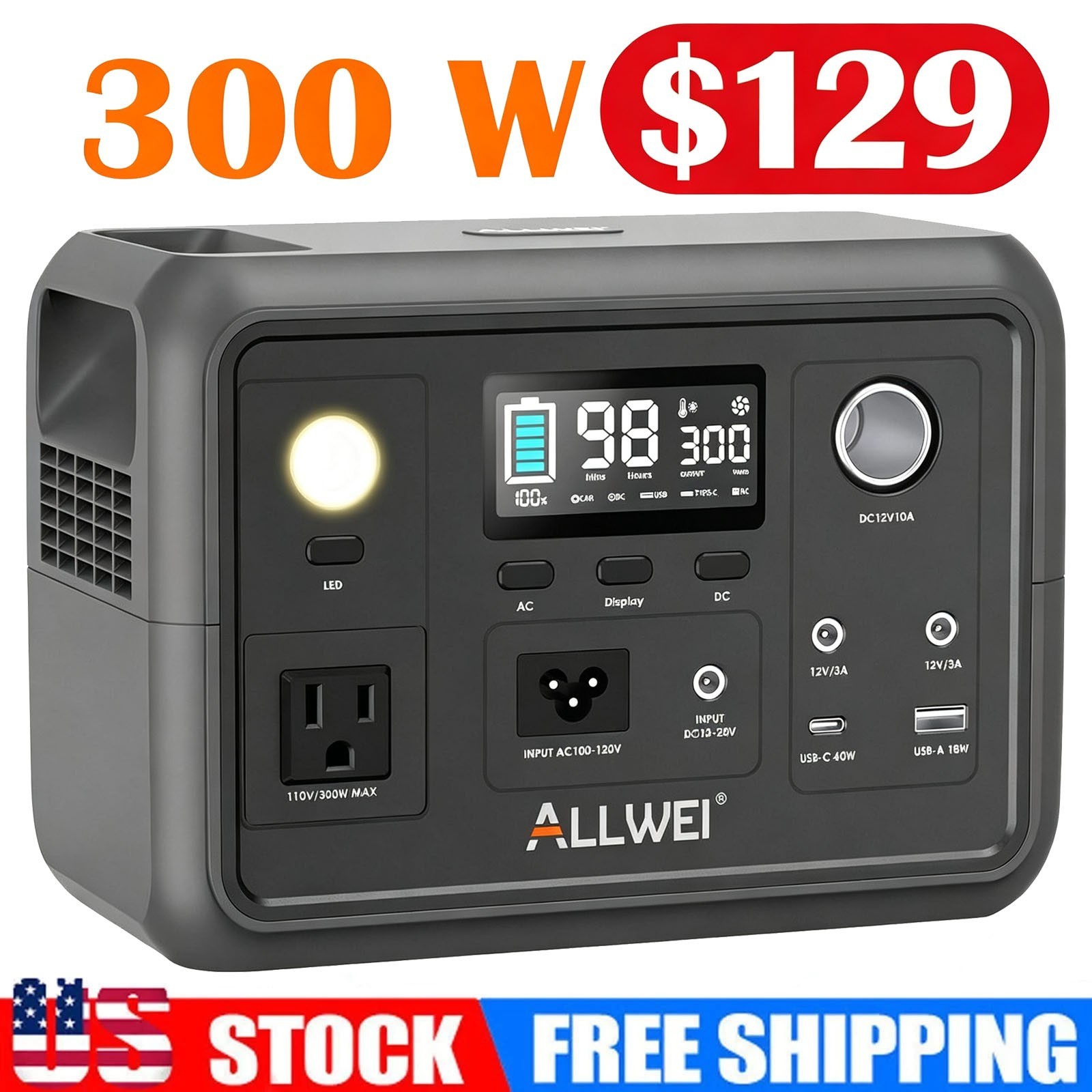 ALLWEI 300W 256Wh Portable Power Station for Road Trip/Power Outage Renew