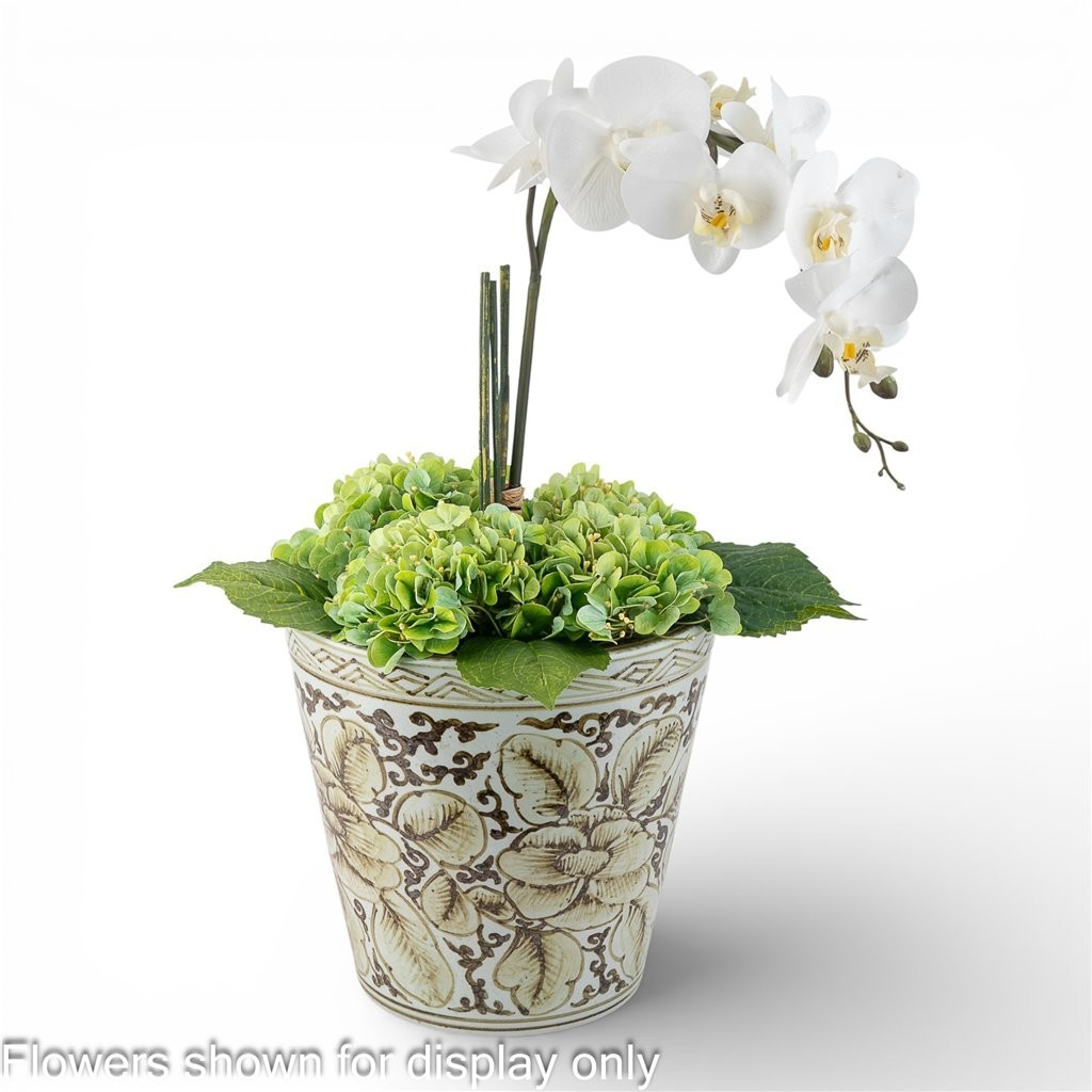 Chinese oriental Chocolate brown peony porcelain floral planter
