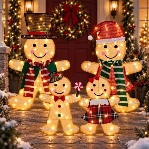 BRIGHTDECK 4-Piece 2D Gingerbread Outdoor Christmas Decorations, 8 Modes | Ginge