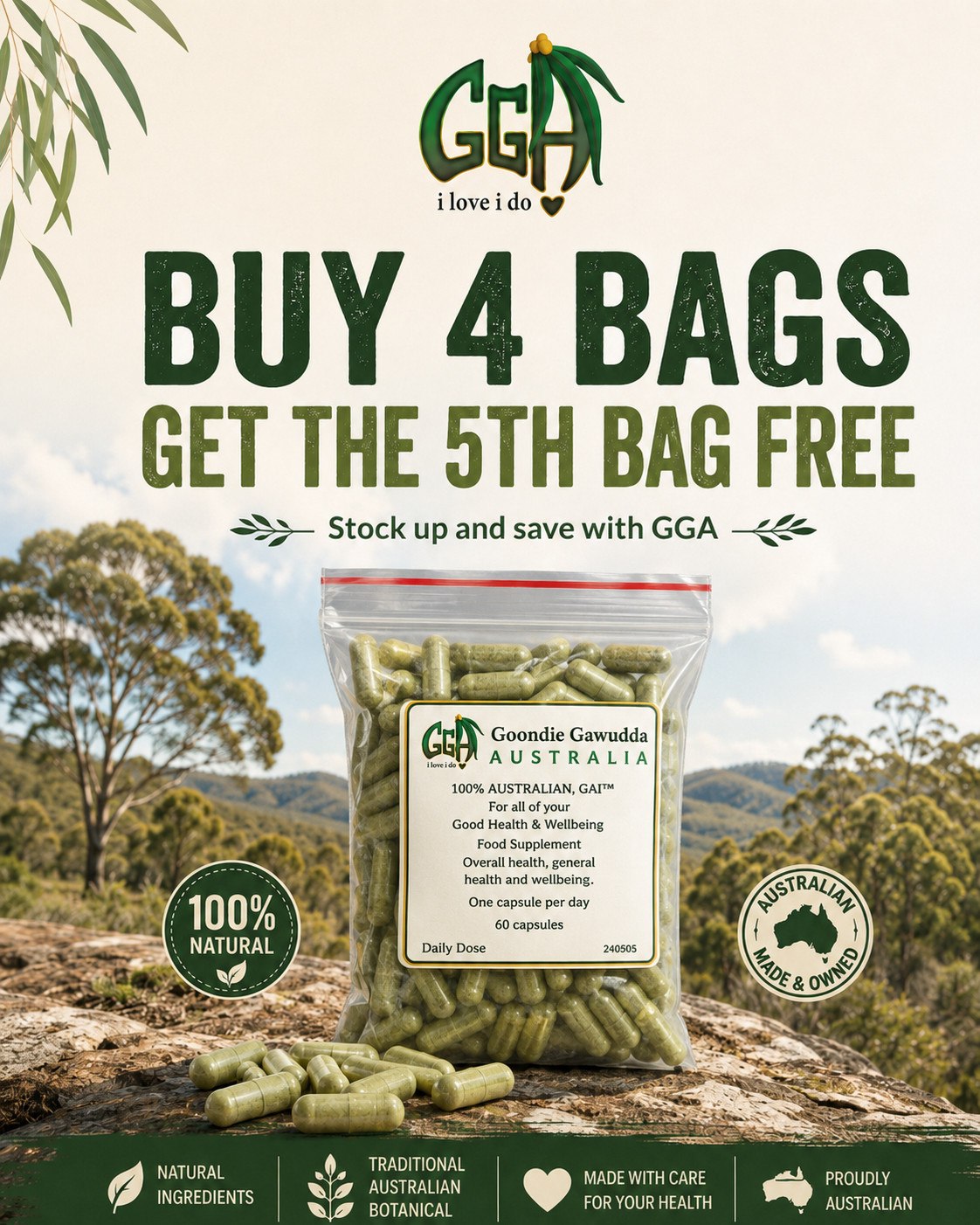 5 BAG DEAL – Gumby Gumby 500 Capsules | Buy 4 Get 1 FREE | Pittosporum
