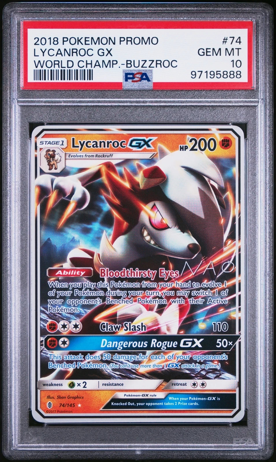 2018 POKEMON WORLD CHAMP PROMO BUZZROC #74 LYCANROC GX 2018 POKEMON WORLD CHAMP PROMO BUZZROC #74 LYCANROC GX