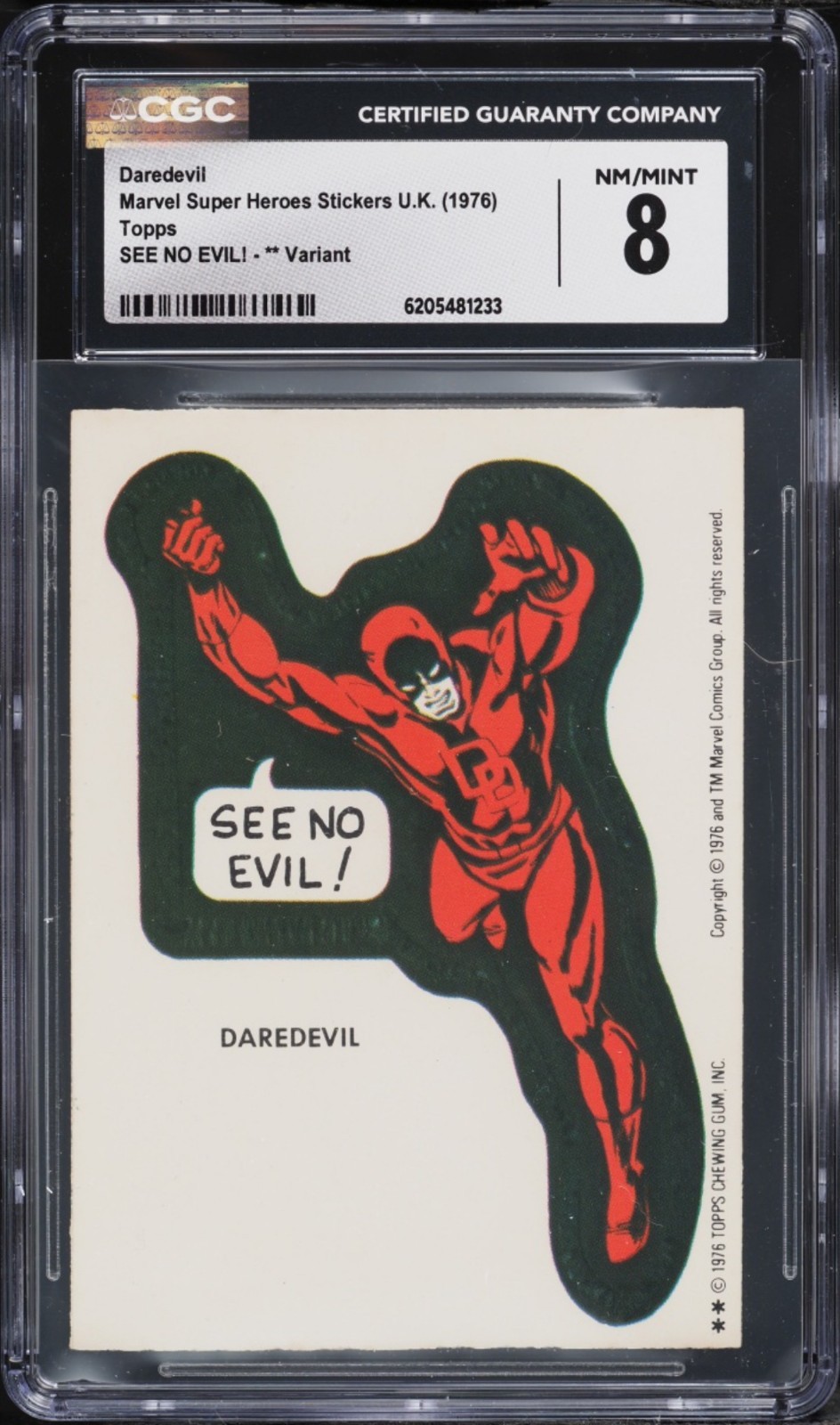 1976 Topps Marvel Stickers U.K. Daredevil See No Evil ** Variant CGC 8 NM/MT