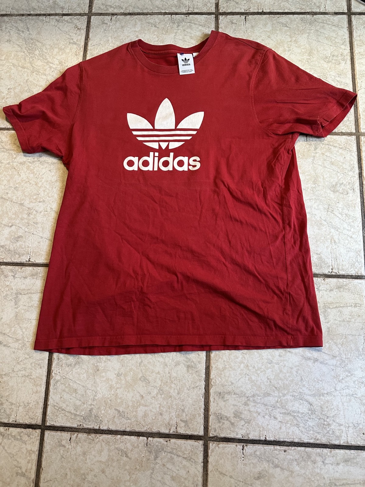 VINTAGE Adidas Shirt Men Large Red Classic 90s Trefoil Logo Casual Cotton Tee