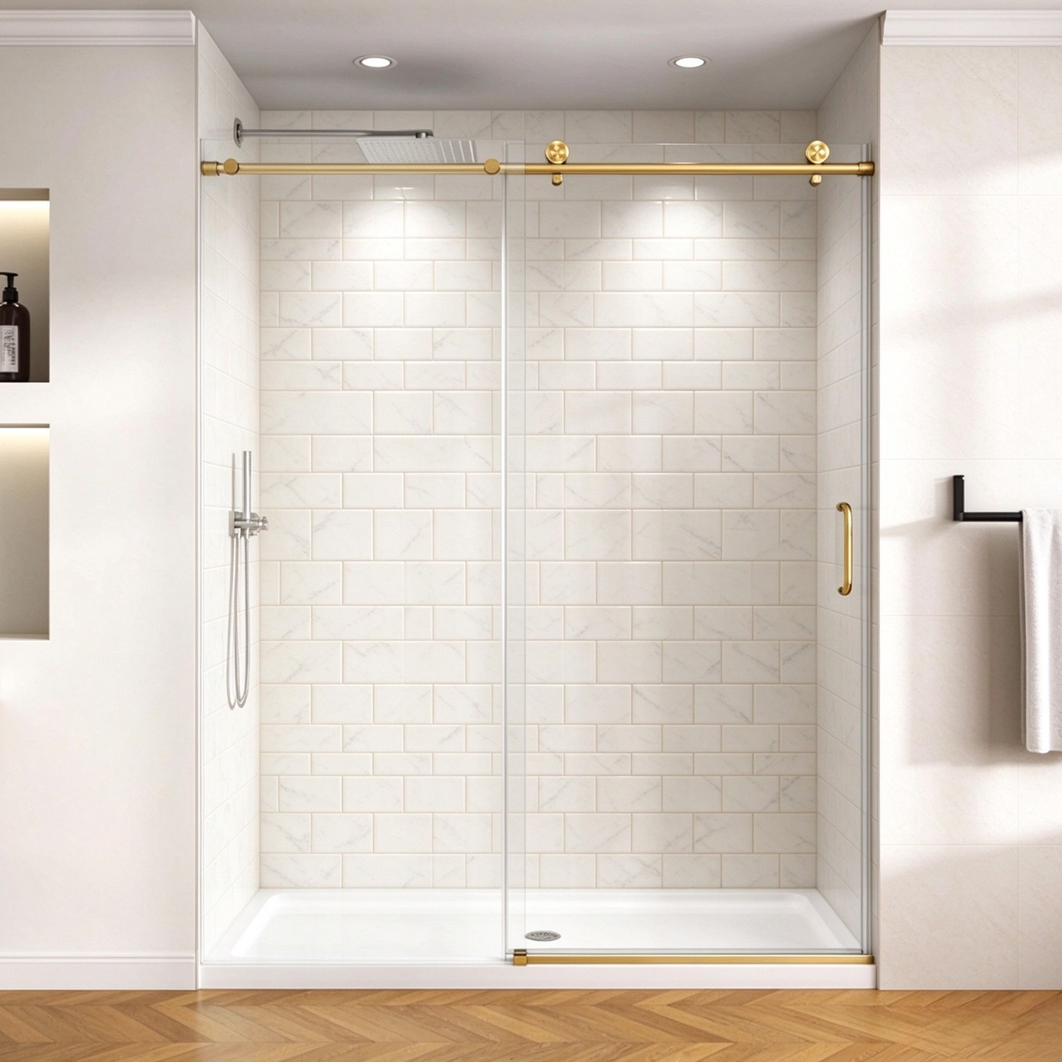 Brushed Gold Long Term Use Walk In Shower Door 56-60\
