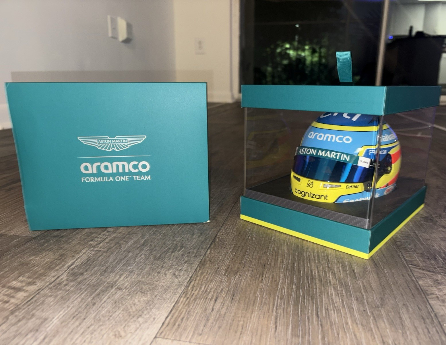 Aston Martin Aramco F1 Team Fernando Alonso helmet VIP Official hospitality.
