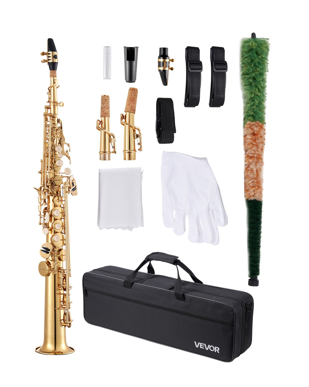 VEVOR Gold Brass Straight Soprano Saxophone B Flat with Case Straps Mouthpiece
