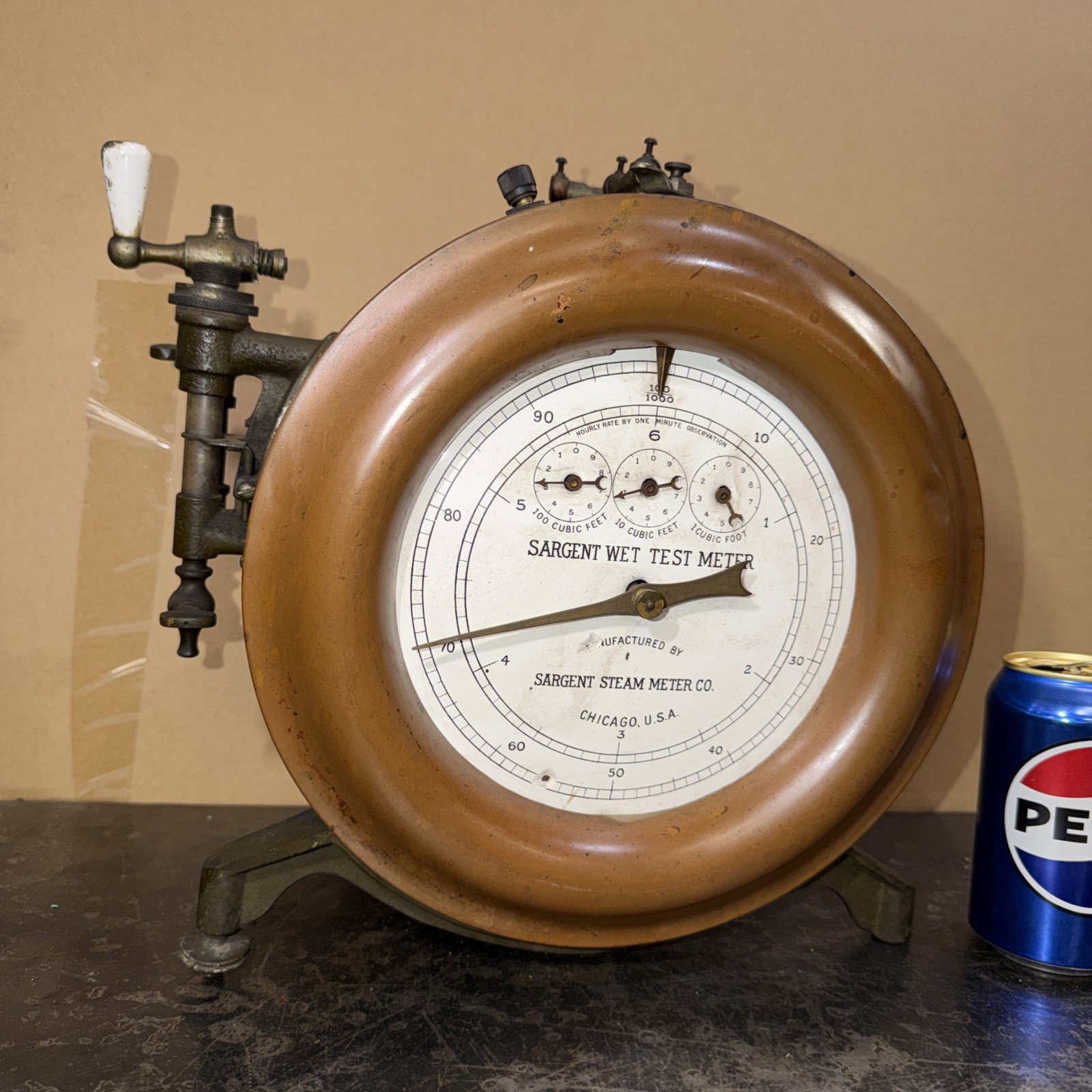 Antique Vintage Scientific Sargent Wet Test Meter Gas Volume Measuring Tool 