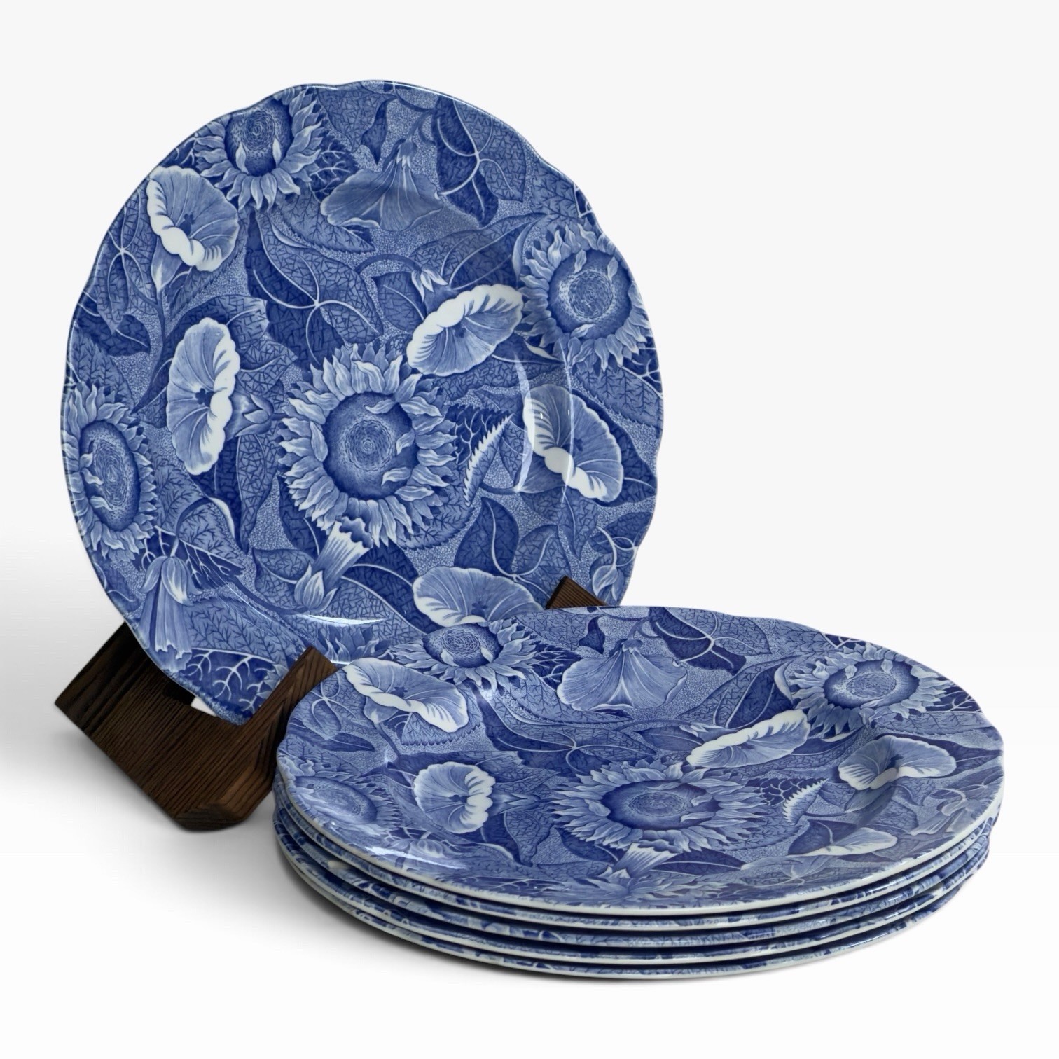 Set of 6 Vintage Spode Blue Room Sunflower Transferware 9 Inch England Plates