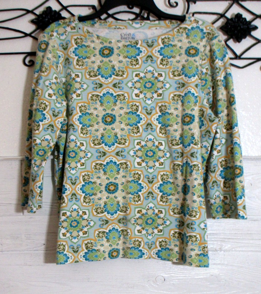 Croft & Barrow Knit Top Women\'s Size L Long Sleeve Multicolor Floral Round Neck