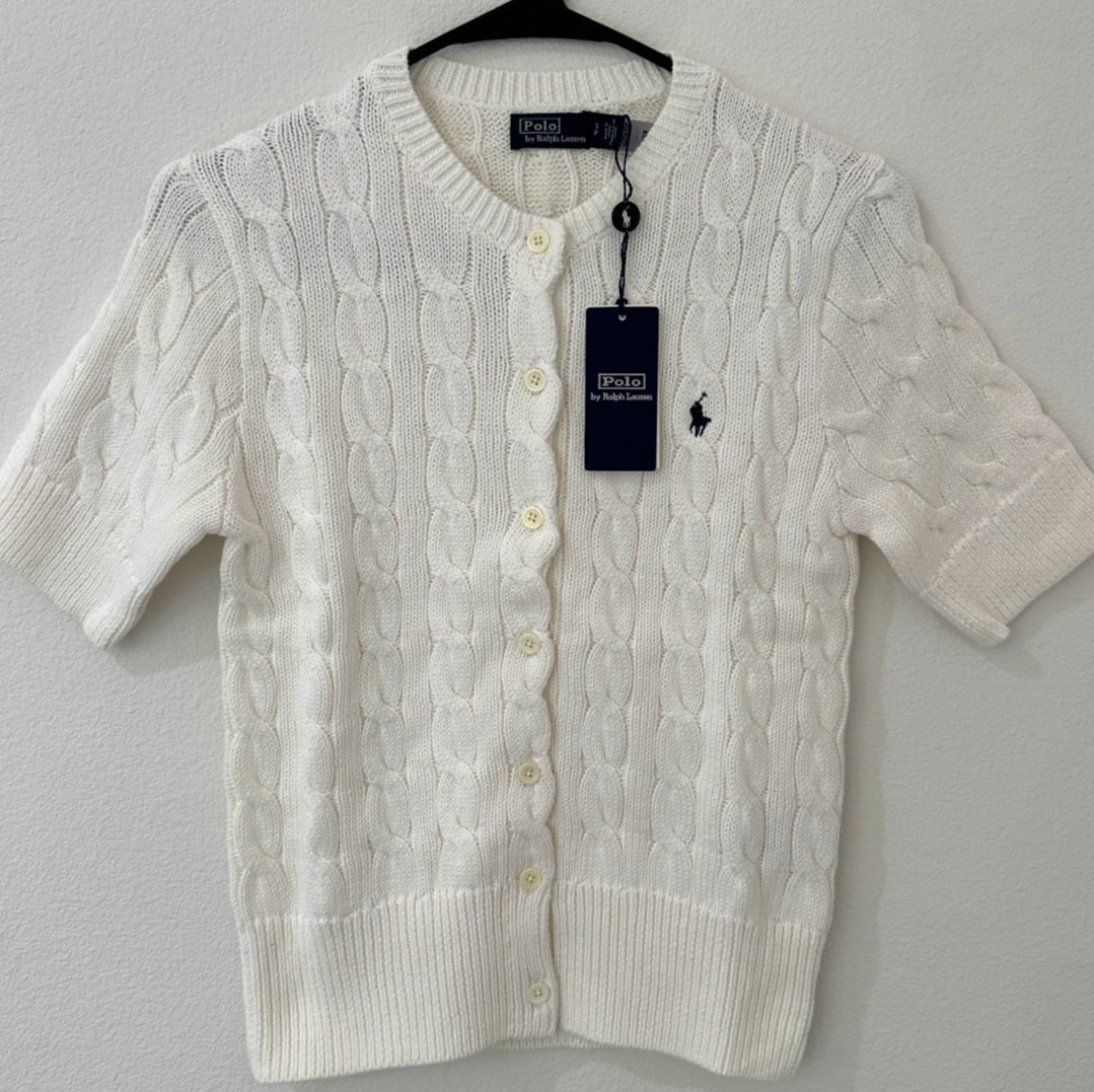 Polo Ralph Lauren Women’s Cable Knit Short Sleeve Cardigan White S Polo Ralph Lauren Women’s Cable Knit Short Sleeve Cardigan White S