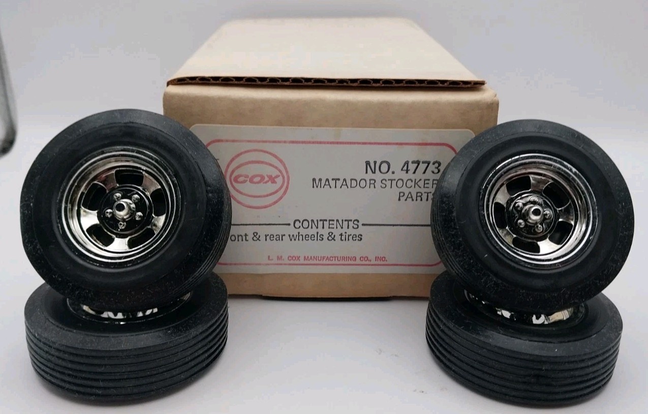 COX Original NOS Front & Rear Wheels & Tires Matador Stocker Tether Car Parts COX Original NOS Front & Rear Wheels & Tires Matador Stocker Tether Car Parts