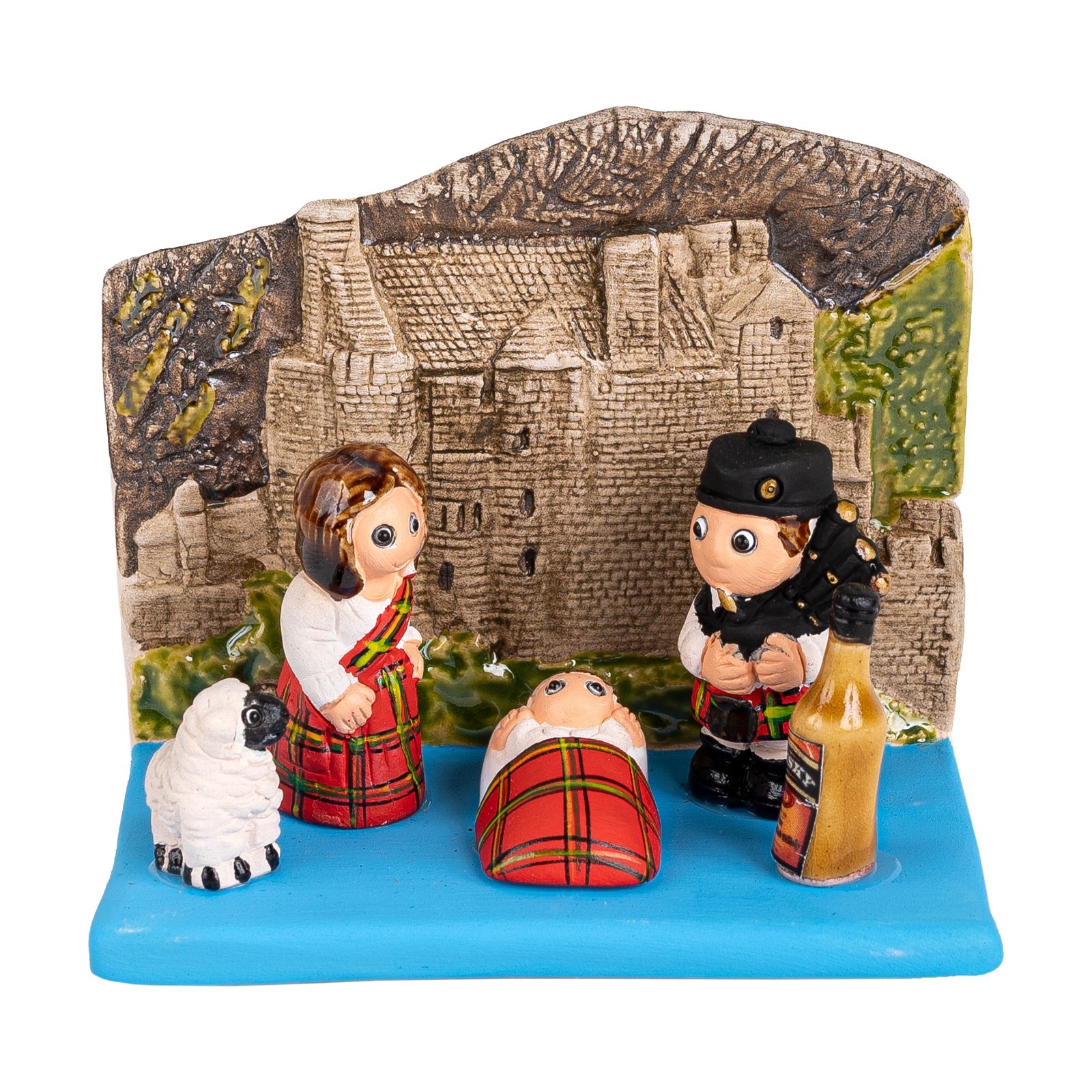 Scottish Nativity Handmade Clay 3.3in Scotland Whisky Bagpipe Edinburgh UK Art