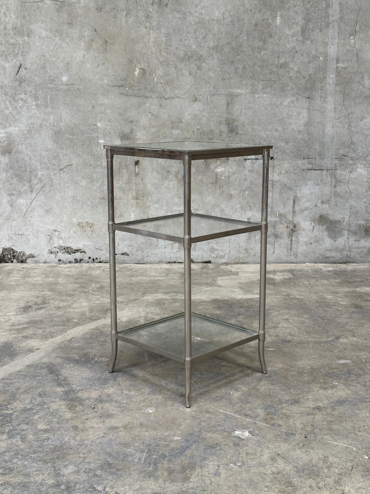 Waterworks Easton Etagere Side Table, Edwardian Nickel & Glass, Two-Tier
