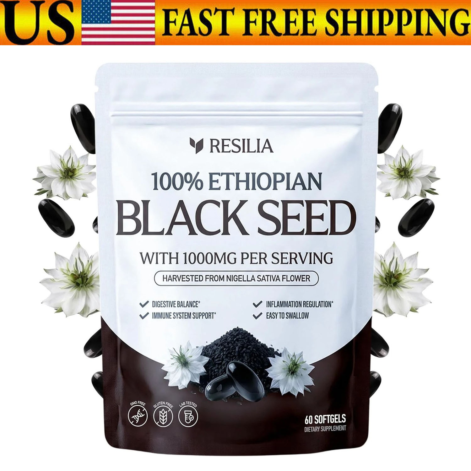 Resilia Ethiopian Black Seed Softgels 1000mg Per Serving,Premium Nigella Sativ🔥 Resilia Ethiopian Black Seed Softgels 1000mg Per Serving,Premium Nigella Sativ🔥