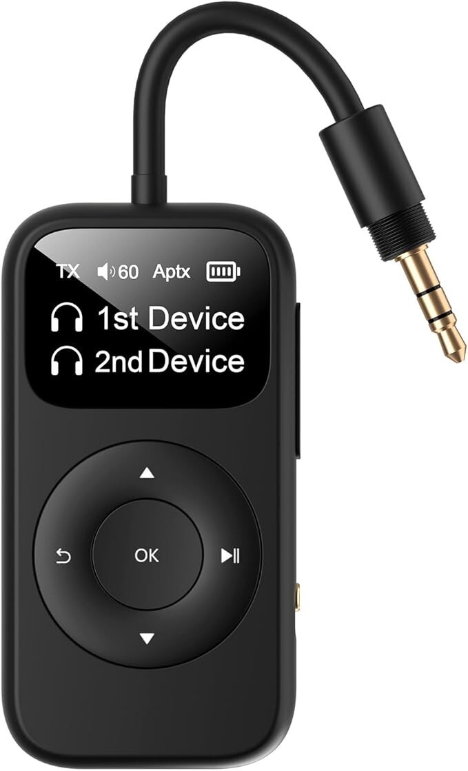 Black Portable, Long battery, Dual Pairing, LED Screen, Bluetooth 5.3 Adapter Black Portable, Long battery, Dual Pairing, LED Screen, Bluetooth 5.3 Adapter