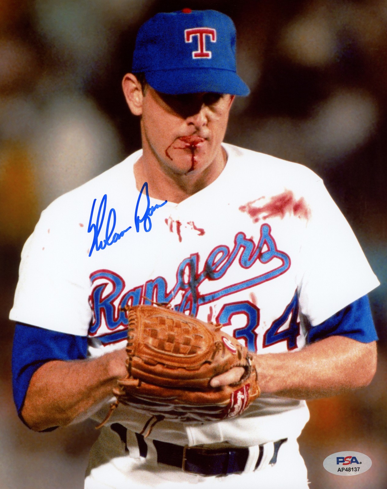Nolan Ryan Signed 8x10 Photo Texas Rangers Bloody Lip PSA/DNA