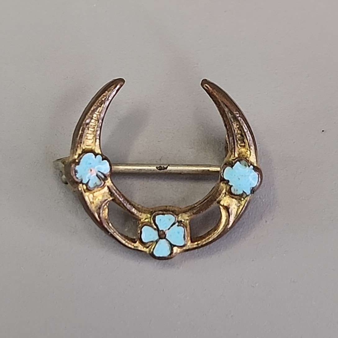 Antique Horseshoe Pin Blue Enamel Gold Filled Mini 13mm
