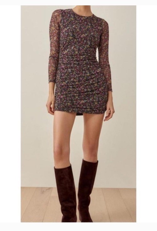 Reformation Tomas Nasrin Floral Print Mesh Long Sleeve Dress Size Medium