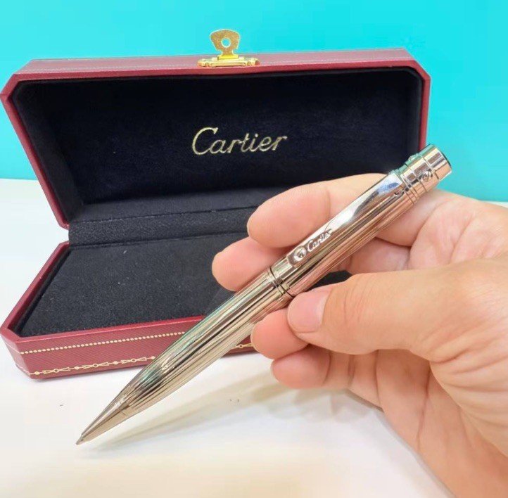 NEW Cartier Santos Ballpoint Pen Silver Trim Luxury Writing Instrument Full Box