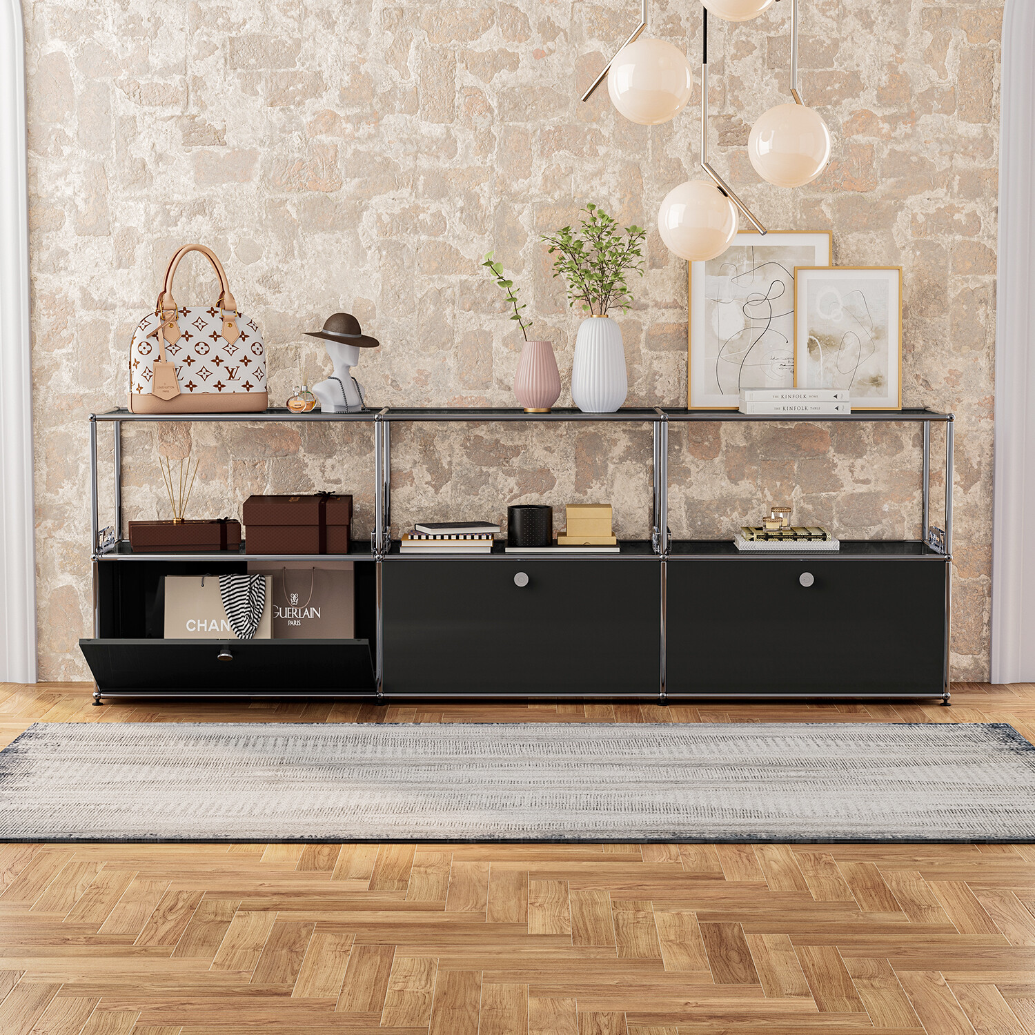 Classic Style Modern Storage Cabinet Shelf  Metal Free Standing Living Room