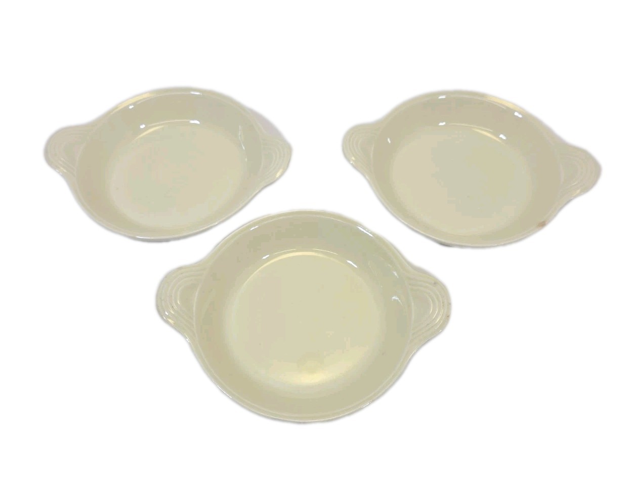 Vintage Hall China Set 3Pc Cream Purse Bowl Handled Soup Cereal Art Deco USA MCM