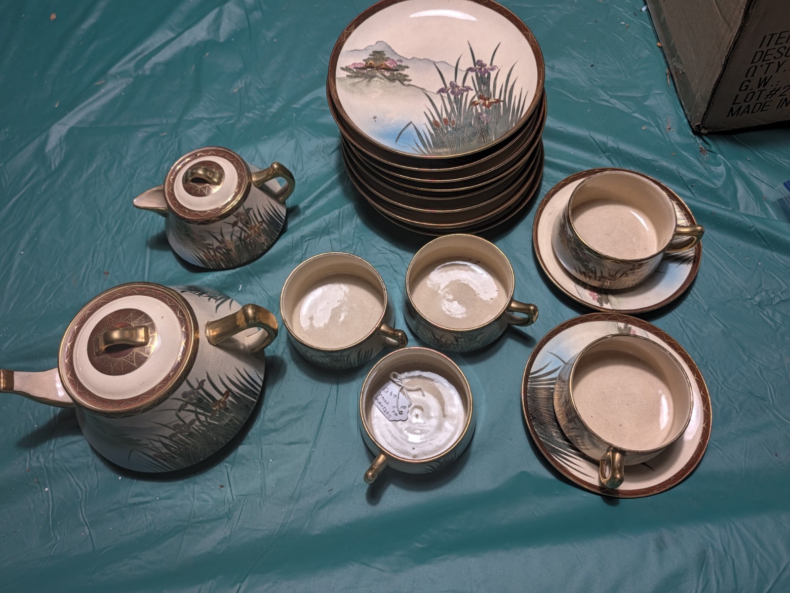 Antique Japanese Marked Satsuma Tea Snack set Gold Trim Meiji /Taisho Period Antique Japanese Marked Satsuma Tea Snack set Gold Trim Meiji /Taisho Period