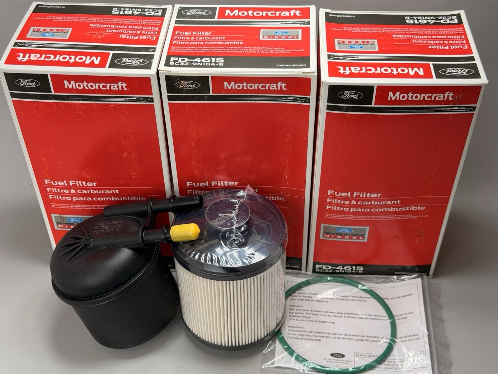 OEM 3 Pcs. Motorcraft Diesel Fuel Filter FD4615 for Ford F-250 Super F-350 6.7L