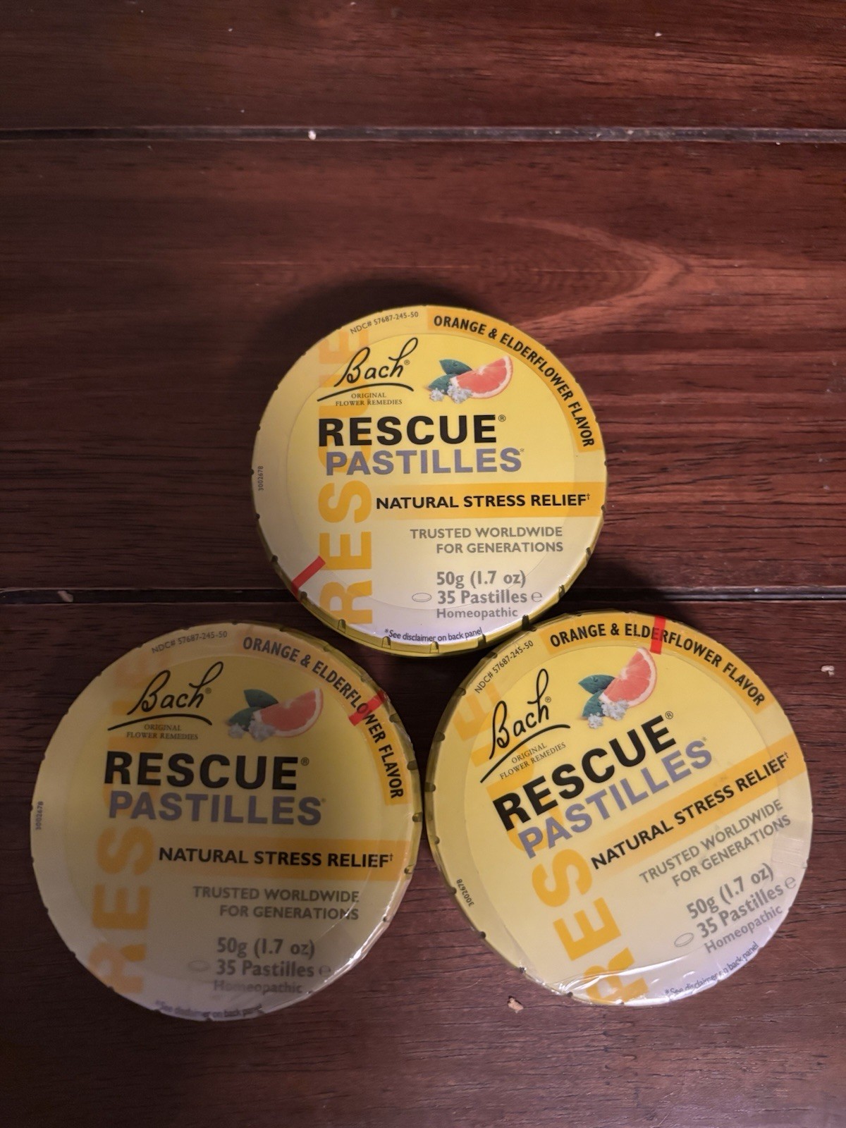 Lot of 3, Bach RESCUE PASTILLES Orange & Elderflower, Stress Relief EXP - 12/26 Lot of 3, Bach RESCUE PASTILLES Orange & Elderflower, Stress Relief EXP - 12/26