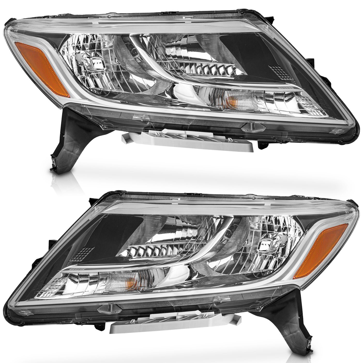 WEELMOTO Pair Headlights For 2013-2016 Nissan Pathfinder Halogen Black Headlamps