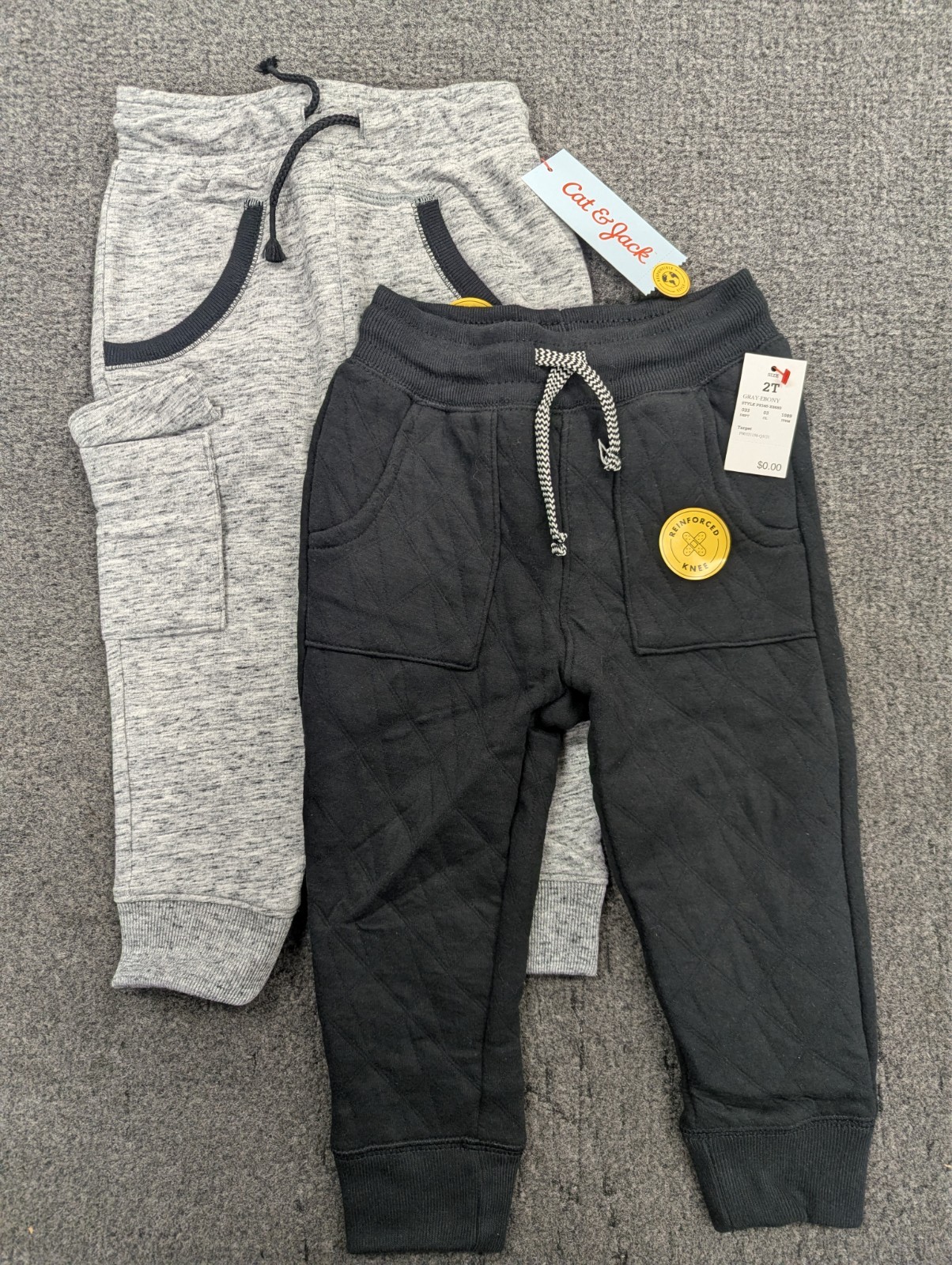 2 Pack: Cat & Jack Pull On Pants, gray/black, Size 2T, Reinforced Knee-B8P3 7642