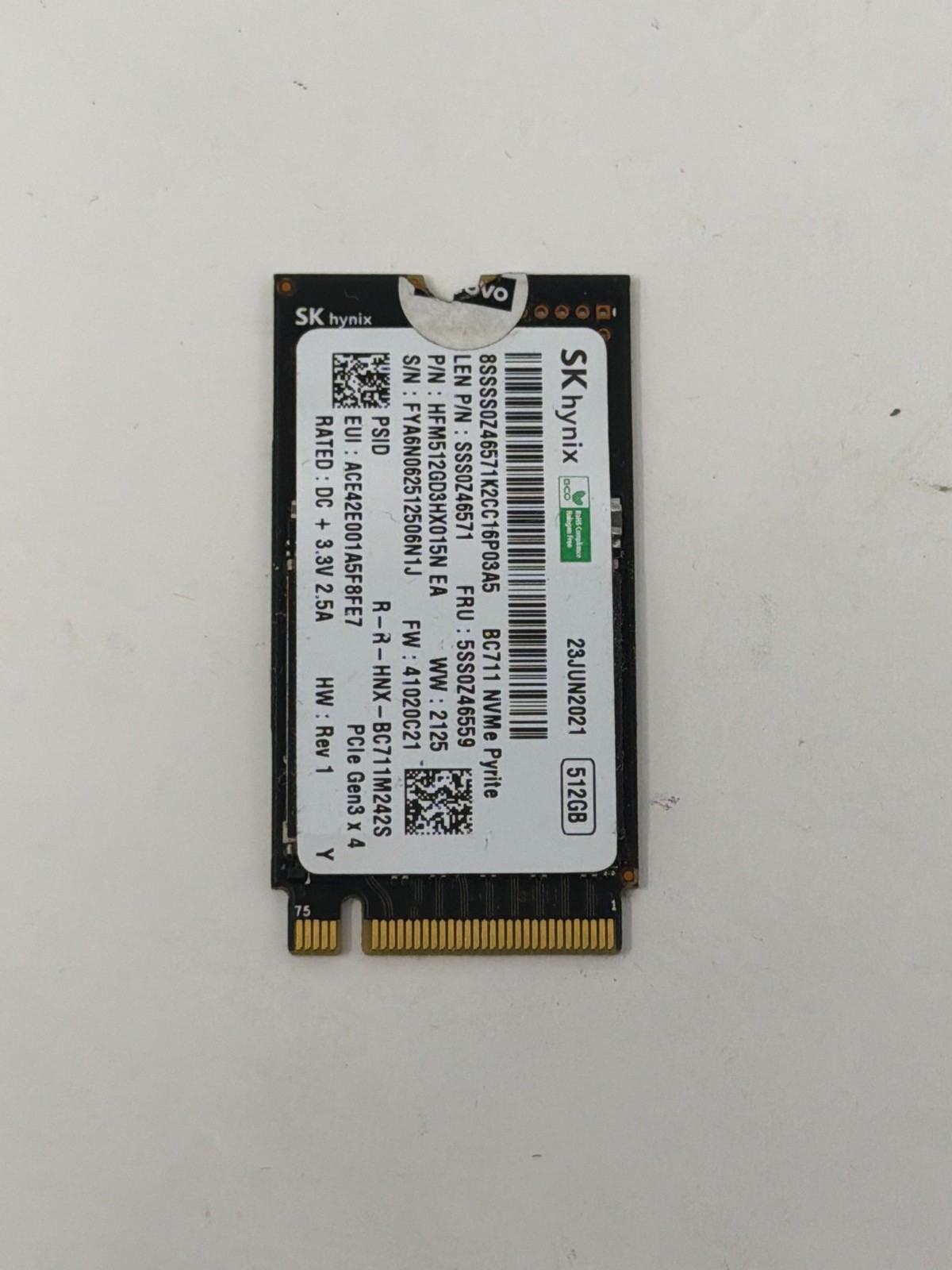 SK hynix BC711 NVMe Pyrite 512GB NVMe SSD Grade B