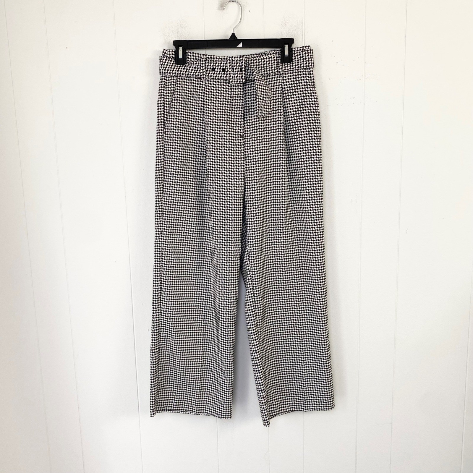 NWT LOFT Black White Houndstooth Belted Wide Leg Pants Size 4 Petite NWT LOFT Black White Houndstooth Belted Wide Leg Pants Size 4 Petite