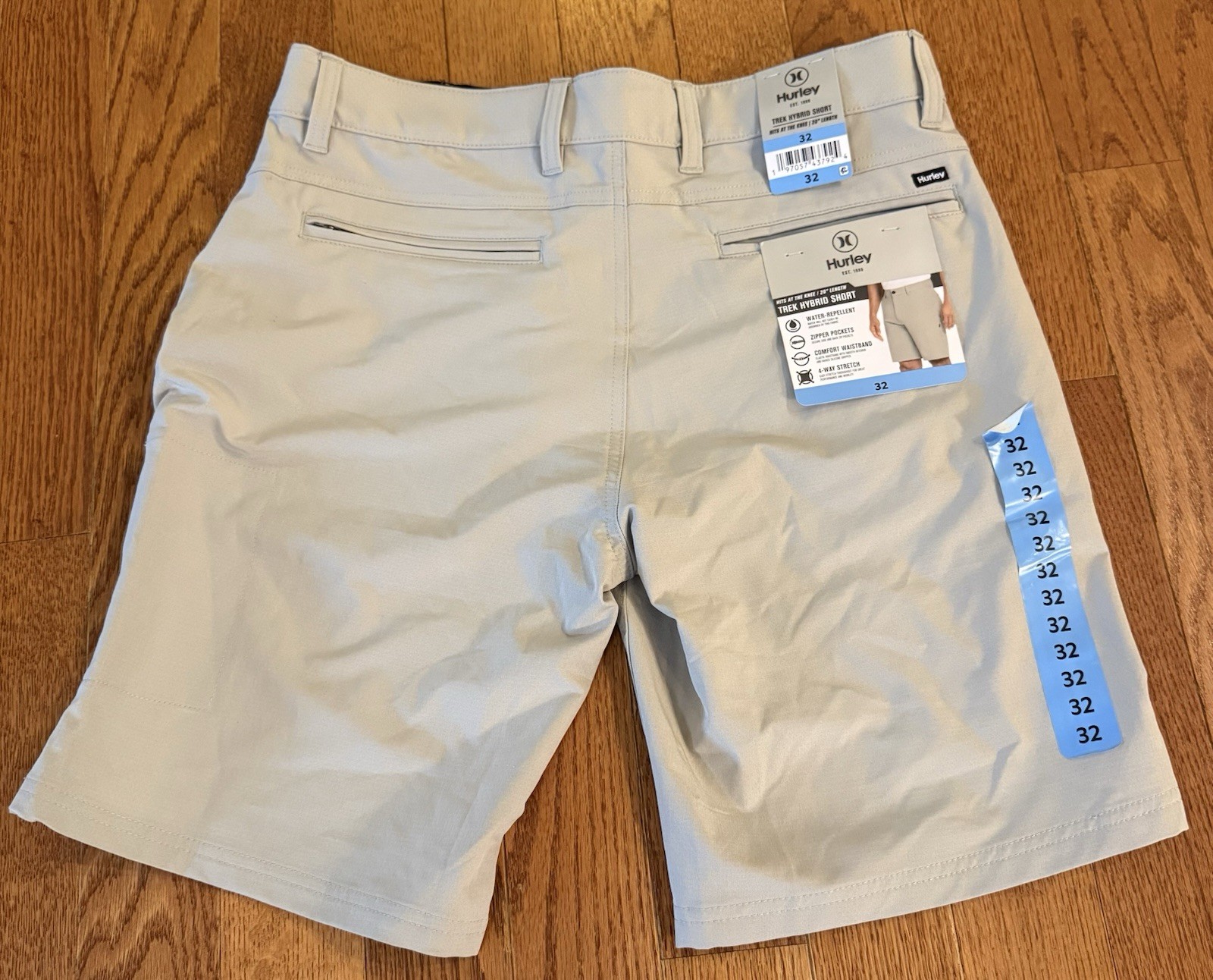 NWT Hurley Men\'s Lightweight Grey 4-Way Stretch Fit Trek Hybrid Shorts 32x9.5 NWT Hurley Men\'s Lightweight Grey 4-Way Stretch Fit Trek Hybrid Shorts 32x9.5