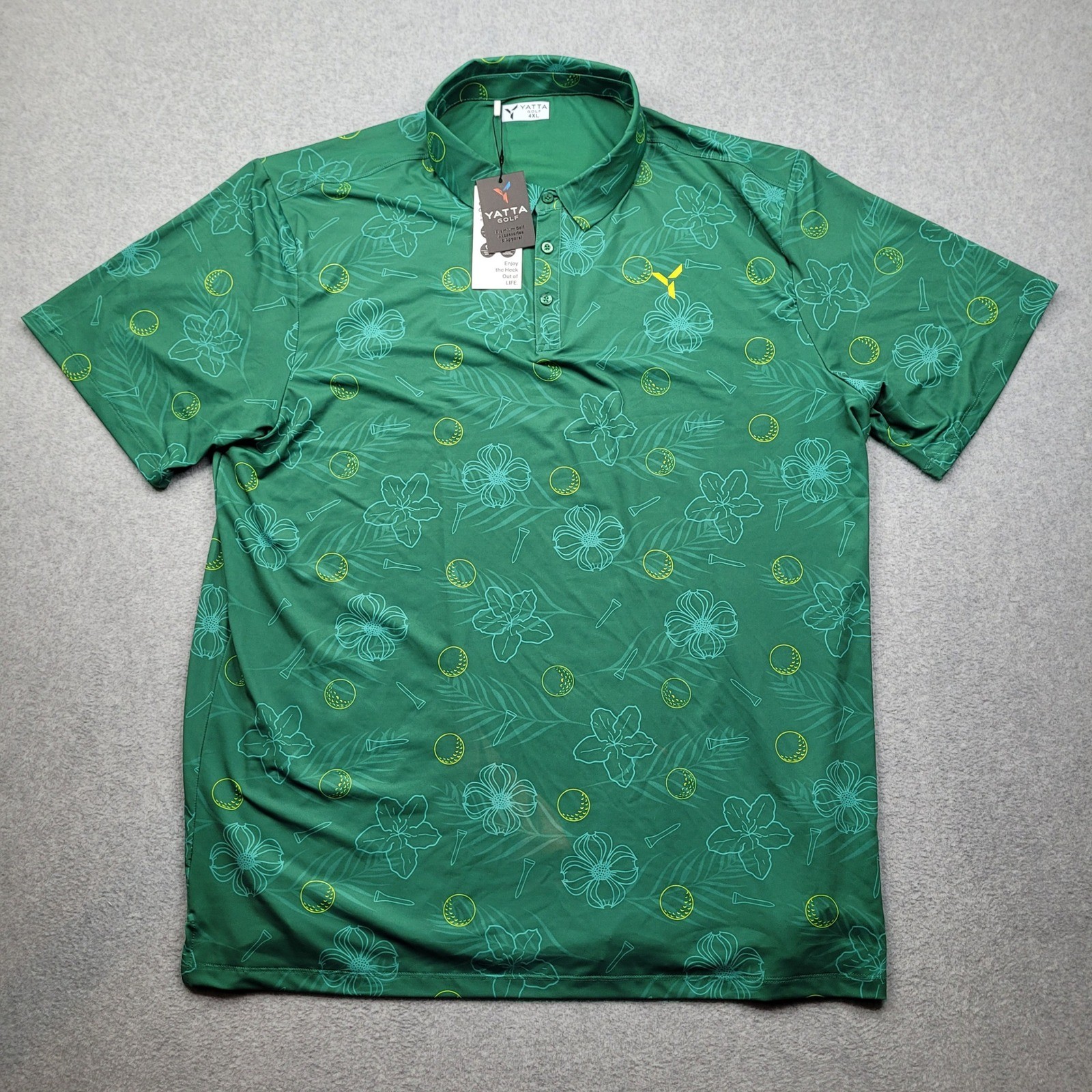 Yatta Golf Polo Mens 4XL Green Augusta Floral Golf Ball Graphic Performance NWT Yatta Golf Polo Mens 4XL Green Augusta Floral Golf Ball Graphic Performance NWT