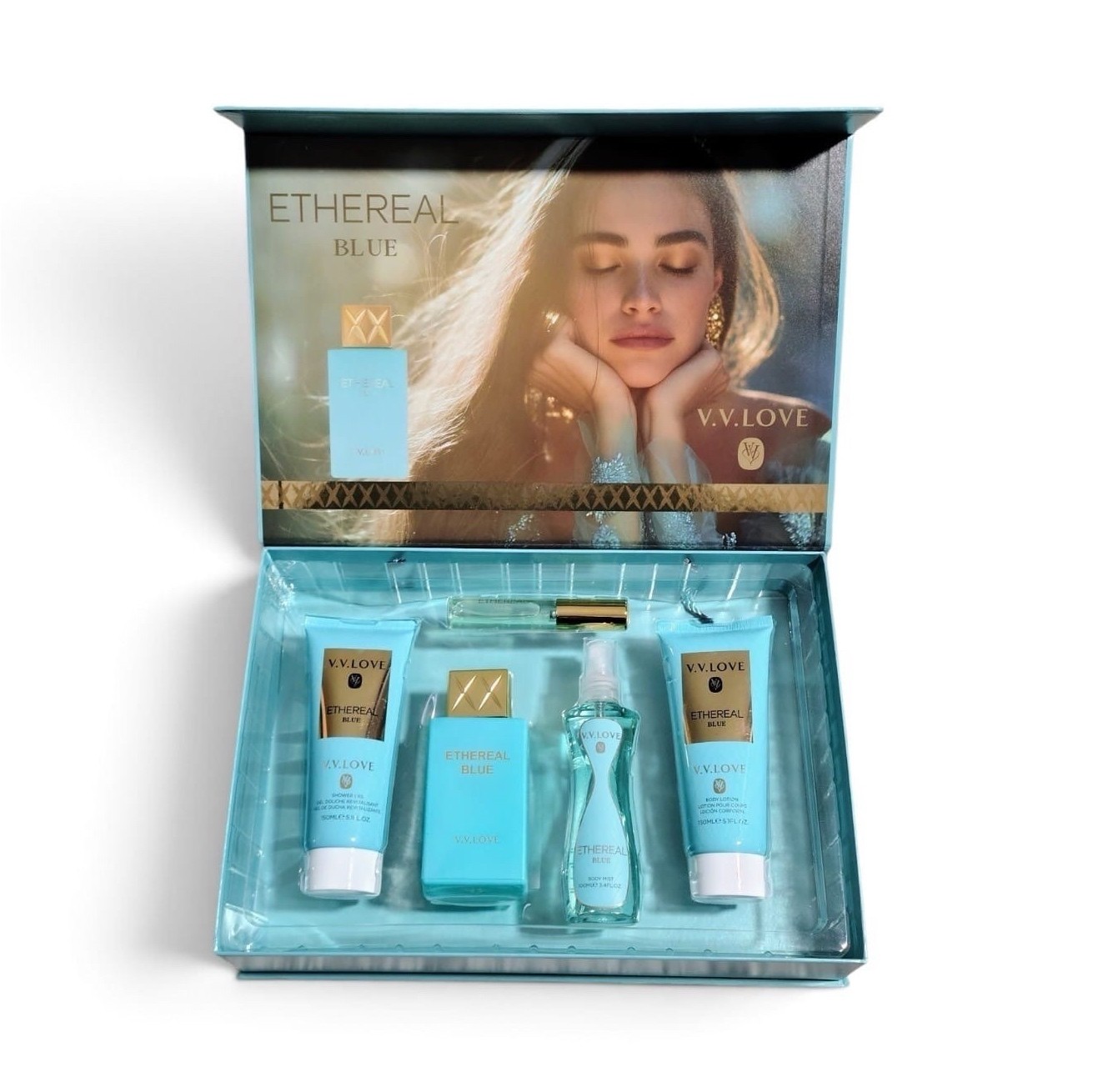 V.V.LOVE Ethereal Blue Gift Set Eau de Parfum Spray Regular Size 3.4 fl oz