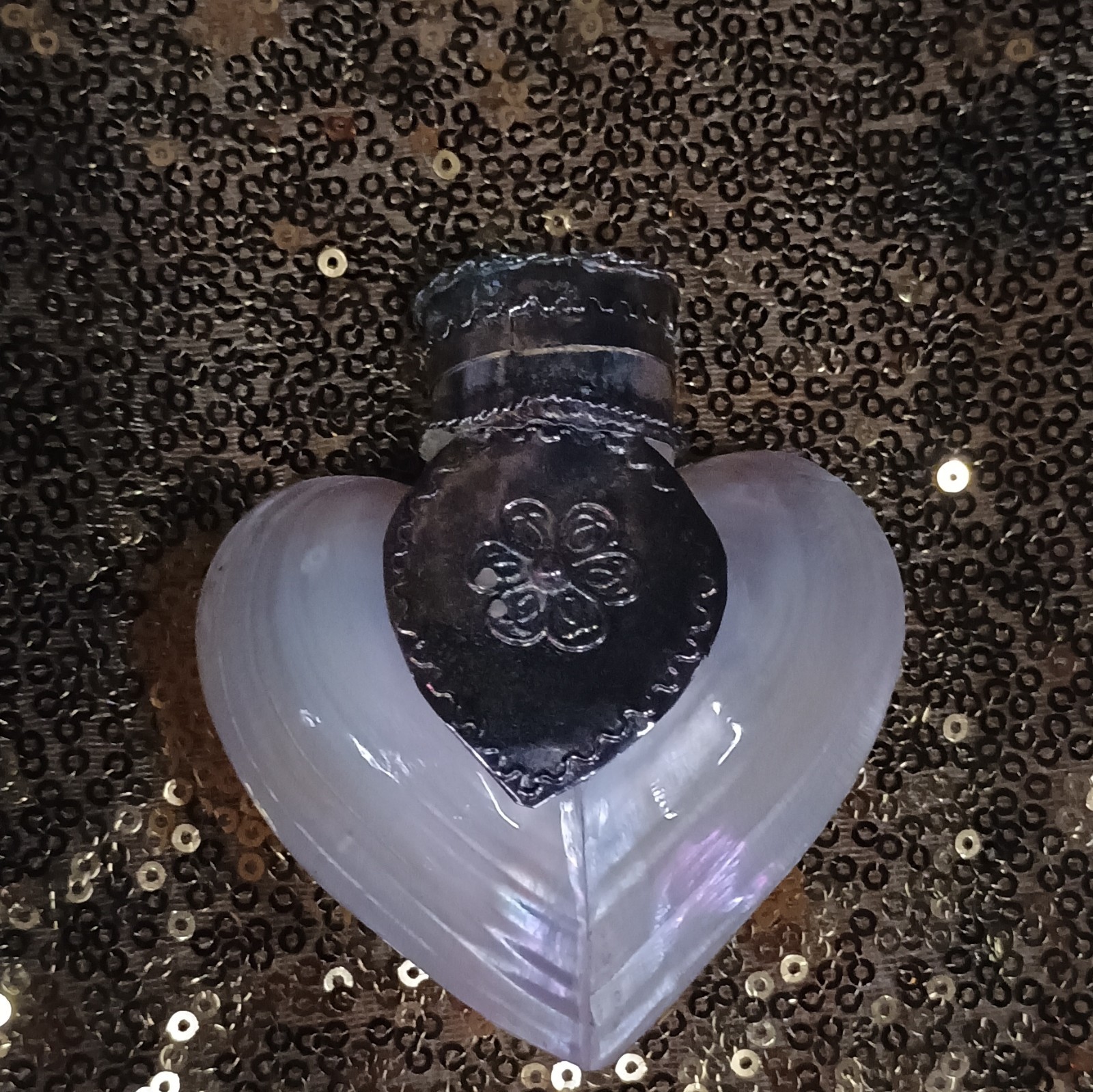 Vintage Heart-Shaped Silver & Mother of Pearl Trinket Box w/ Lid, Snuff
