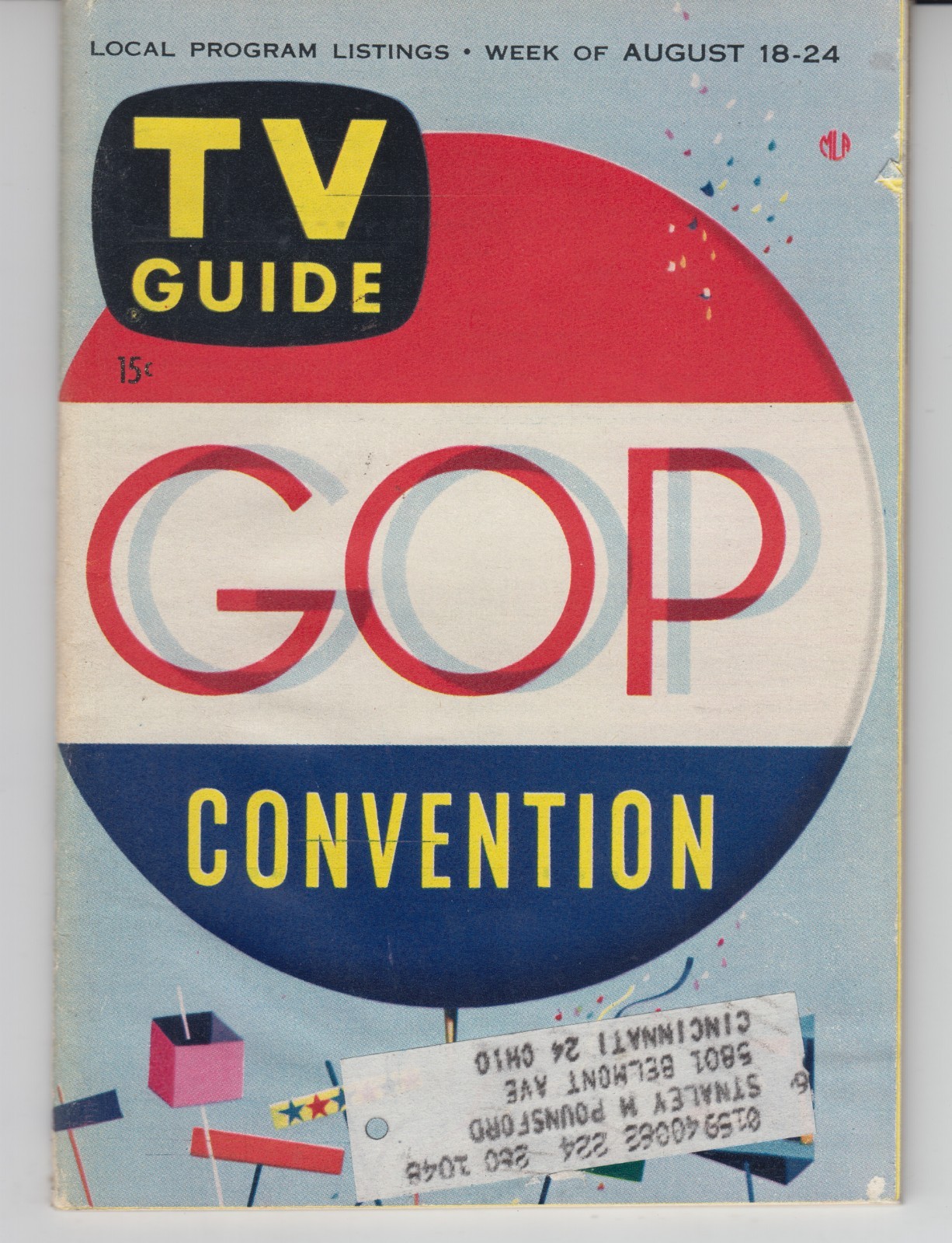 Vintage TV Guide 8/18/1956 GOP Convention Southern Ohio Edition Vintage TV Guide 8/18/1956 GOP Convention Southern Ohio Edition