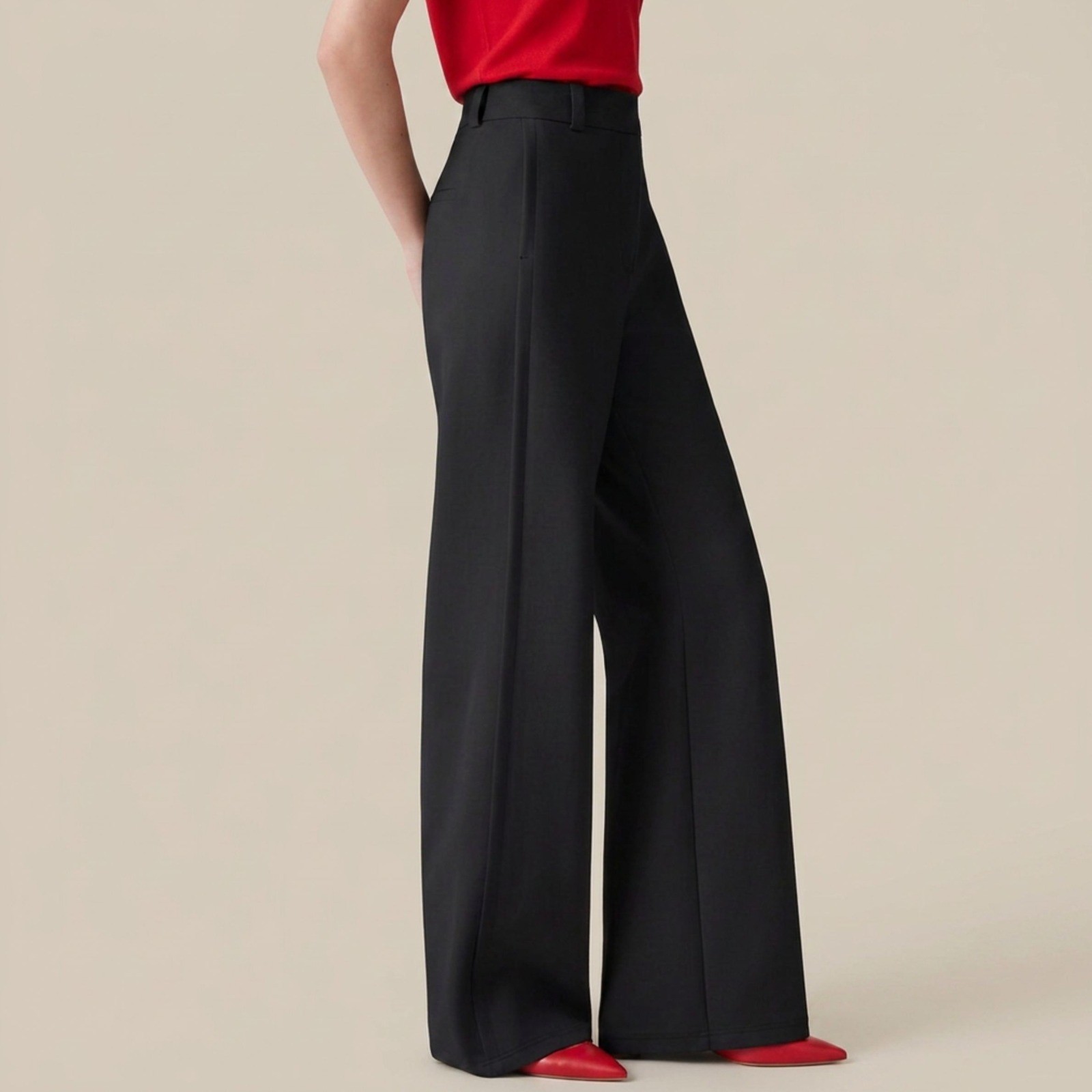 OGL Move Stretchy Mid Rise Fly-Front Black Wide Leg Trousers Pants Size S/P 2632