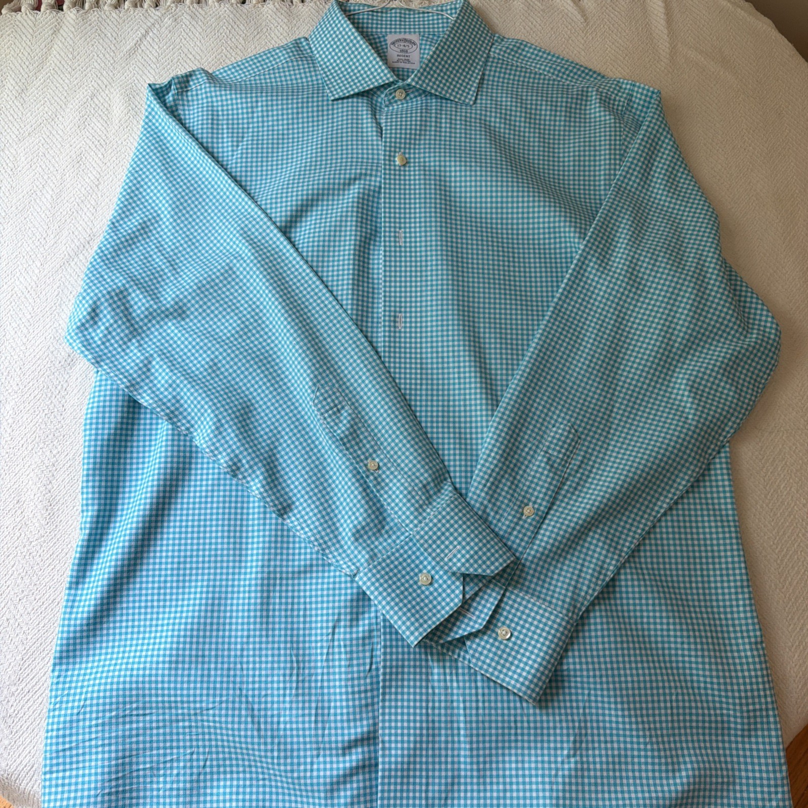 Brooks Brothers Regent 1818 Non-Iron Men\'s Long-Sleeve Shirt Size 17 34/35 Check