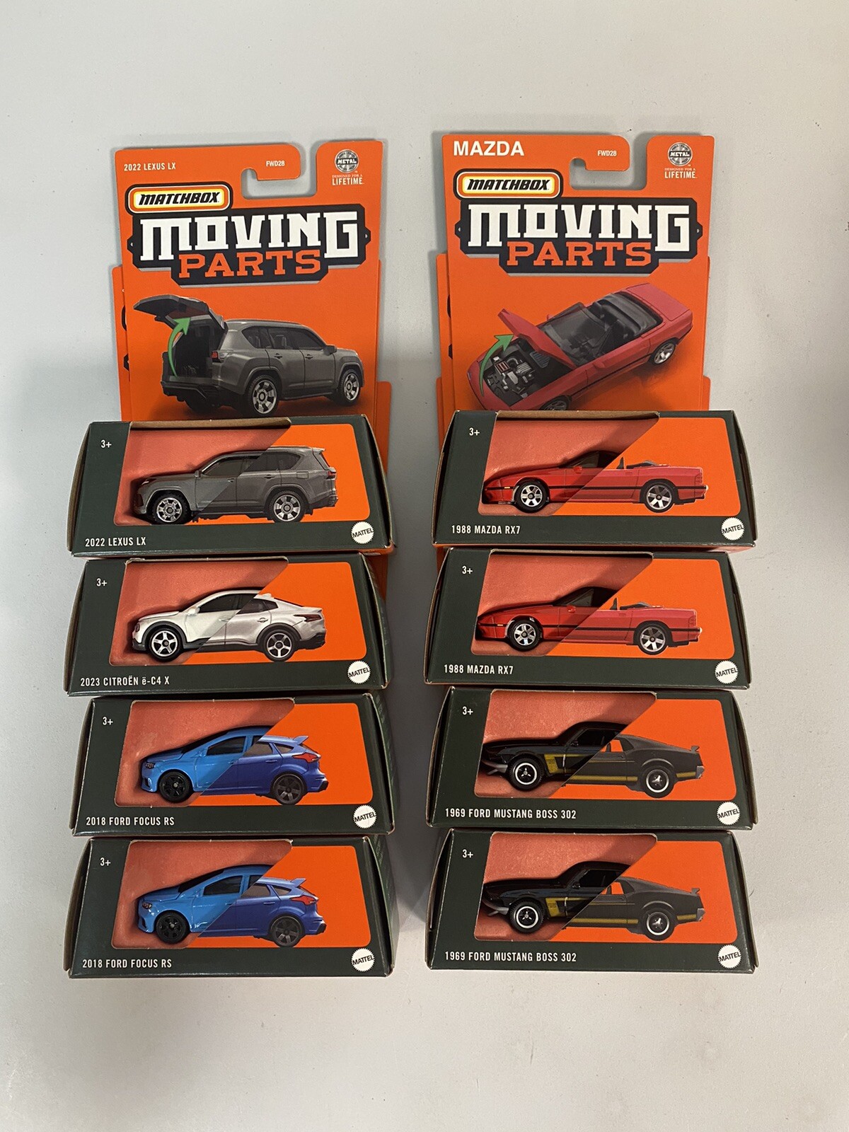 MATCHBOX Moving Parts 2024 SET OF 8 CARS RELEASE M CASE RX7, Mustang, Lexus MATCHBOX Moving Parts 2024 SET OF 8 CARS RELEASE M CASE RX7, Mustang, Lexus