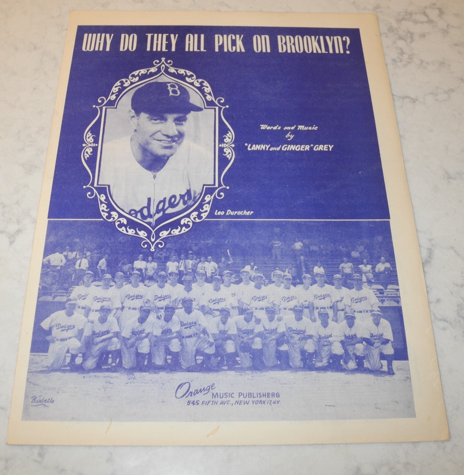 1945 Leo Durocher Dodgers Why Do They All Pick on Brooklyn? BASEBALL SHEET MUSIC 1945 Leo Durocher Dodgers Why Do They All Pick on Brooklyn? BASEBALL SHEET MUSIC