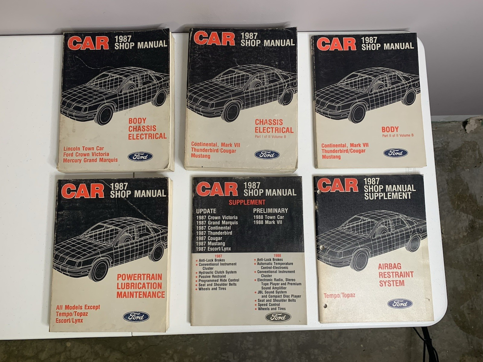 Original 1987 Ford Car Shop Manuals Set of 6 Books