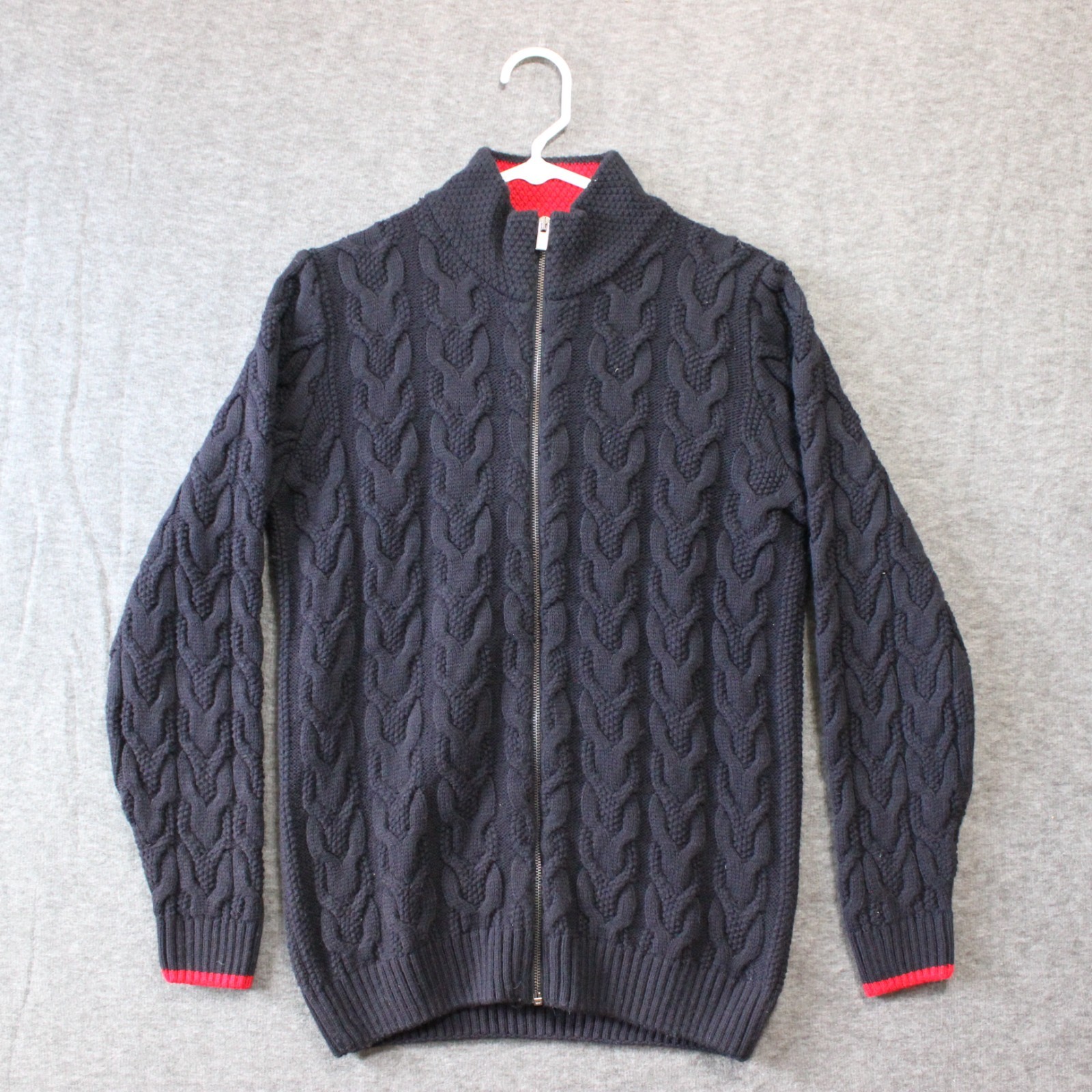 Sir Raymond Tailor Full Zip Cardigan Sweater Sz M Cable Knit Blue SRT Golf Club