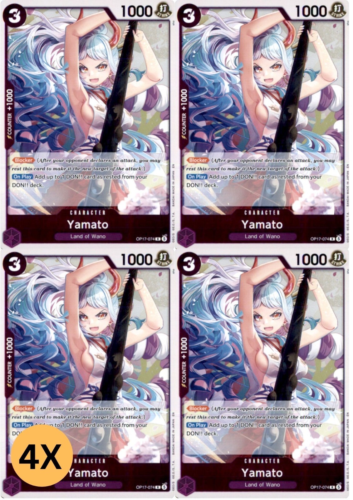4X Yamato Foil R The World's Strongest Warriors OP17-074 Playset 4X Yamato Foil R The World's Strongest Warriors OP17-074 Playset