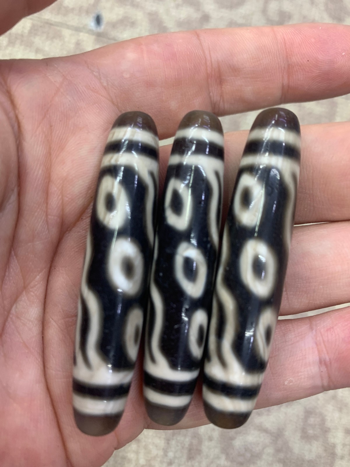 3 Pcs Rare Wonderful Tibetan Natural Old Agate Dzi *9Eyed* Beads