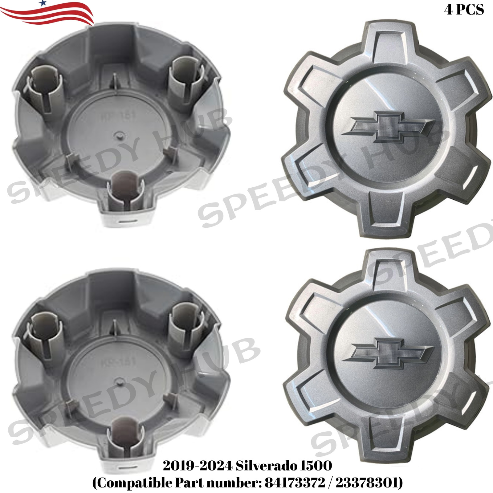 4 NEW Center Caps FOR 19 - 23 Chevrolet Silverado 1500 Painted Silver 84173372