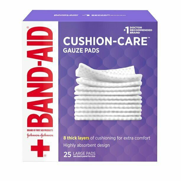 Band-Aid Brand Cushion Care Large Gauze Pads Highly Absorbent Design 25 Ct 6Pack Band-Aid Brand Cushion Care Large Gauze Pads Highly Absorbent Design 25 Ct 6Pack
