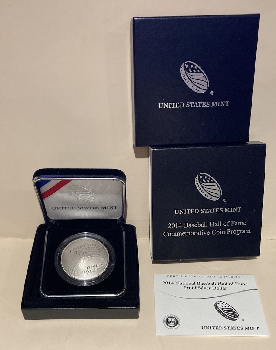 2014 P Baseball Hall Of Fame Proof Silver Dollar W Box COA Ex Cond