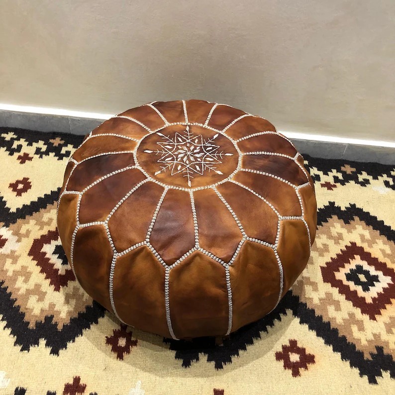 Moroccan Leather Pouf Ottoman Handmade Genuine Leather 20\