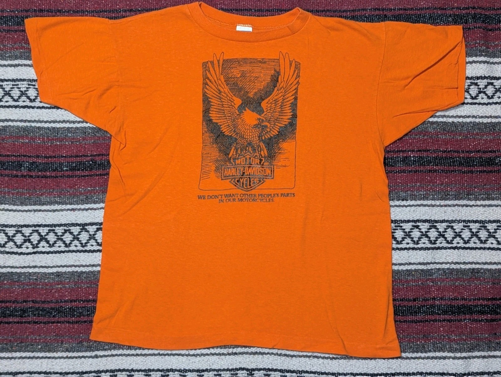 Harley Davidson Eagle Champion Blue Bar Orange T Shirt Vintage 70's Size Large